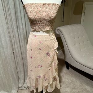 Floral Cream simpleretro wrap skirt : top set size S